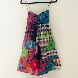 Desigual Spaghetti Strap Large Dress A-line Mini Bright Embroidered Y2K Babydoll